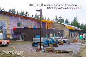 BC Hydro Operations Facility in Port Alberni BC under construction using BASF spray foam SPF insulation